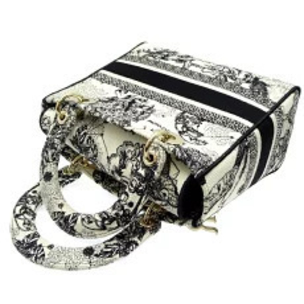 Christian Dior Lady Lite Handbag Canvas Ivory White - Picture 4 of 9